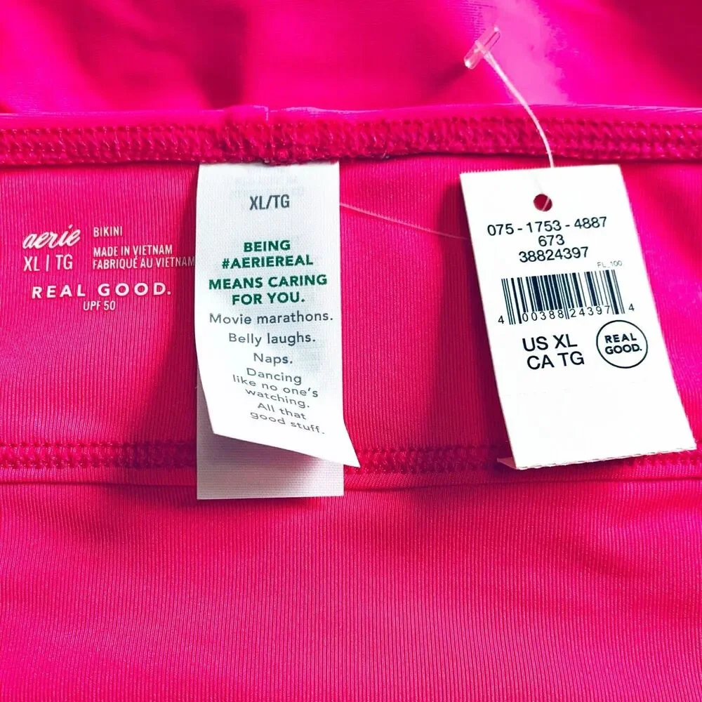 Aerie Banded Full Coverage Bikini Bottom Real Good UPF‎ 50 Rose Pink Size XL NWT